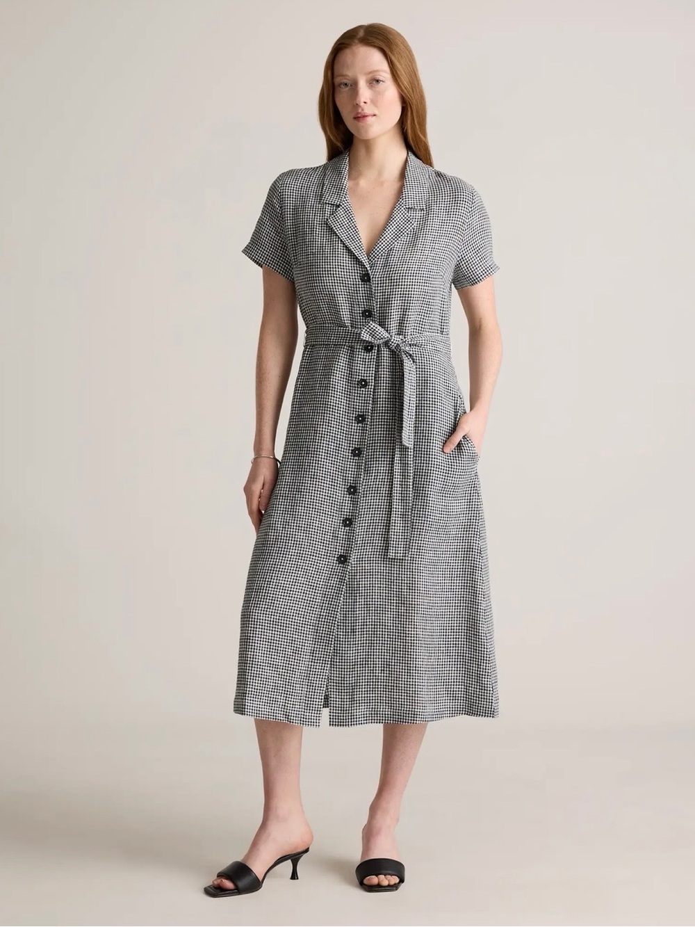 QUINCE 100% European Linen Button-Front Dress (M)